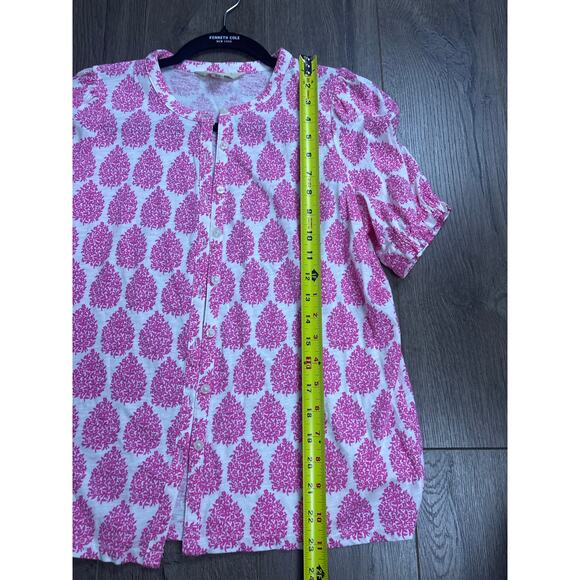 Boden Women’s Size 4 US Pink White Floral Print Puff Sleeve Button Front Top - Picture 3 of 6